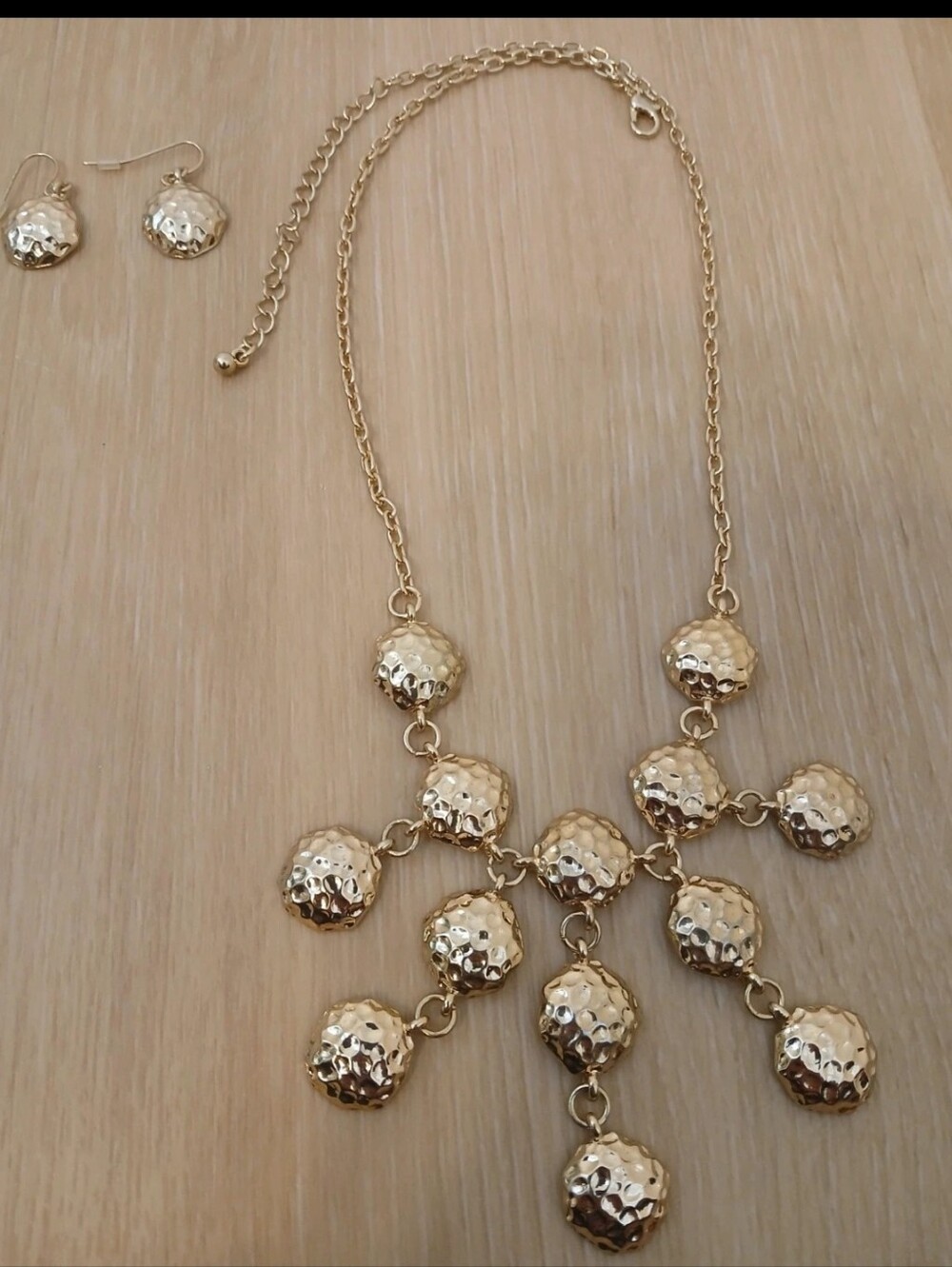 Gold Tone Statement Necklace and Earring Set - Elegant Women Jewelry